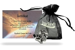 Budawi® Echte Sternschnuppe mit Echtheitsnachweis – Meteoritenstein 4–6g – Geschenkset mit Organzasäckchen & persönlicher Widmung – Unikat aus dem All – Außergewöhnliches Geschenk für Sternenfans