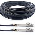 Elfcam® - 100m/328ft Outdoor and Indoor Shielded Armored Fiber Optic Cable LC/UPC to LC/UPC OM3 Multimode Duplex 50/125μm LSZH, Black 100 Meters
