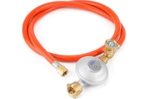 onlyfire Gasdruckregler für Gasflaschen, Ausgangsgewinde G1/4"-LH, 50mbar, Gasregler Druckminderer für Camping Gasgrill, Gasdruckminderer mit Verstellbarem Schalter und Gasschlauch 120cm