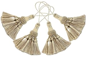 BEL AVENIR 4 Pack Handmade Elegant Polyester Tassel Colorful Tassels for Key Chain Straps DIY Decorative Accessories (Beige)