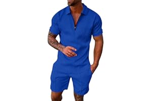 sutelang lurryly Ensemble Tee Shirts Et Short pour Hommes 2 PièCes DéContracté à Manches Courtes Demi-Zipper Revers Polo Shirt ÉLéGant Ensemble De SurvêTement Sportswear Fitness Jogging