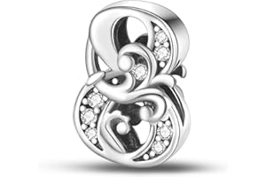 Symretie Pendentif Chiffre 0-9 à Motif en Argent 925 pour Femme, Compatible avec les Bracelets et Colliers de Style Pandora et Européen. Convient aux Femmes et aux Filles.N1