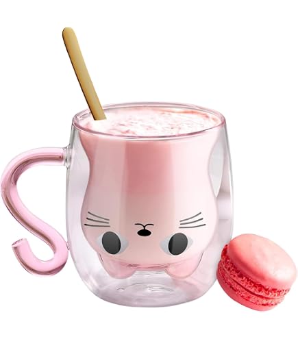 Lot De 2 Tasses à Expresso En Verre Chat - 130 Ml, Double Paroi - Design Mignon, Verre Borosilicate - Cadeau Original