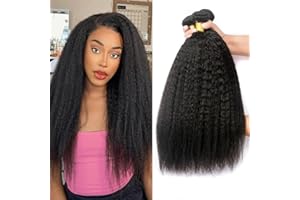 YAYAHAIR Kinky Straight Bundles Human Hair Yaki Straight Human Hair 3 Bundles 100% Unprocessed Brazilian Virgin Remy Hair Yaki Straight Bundles For Black Women Natural Black Color 18 20 22 Inch 300g