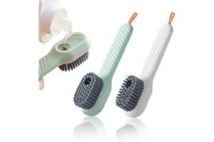 EDITHE 2Pcs Multifunctional Liquid Shoe Brush, Liquid Adding Soft Fur Cleaning Brush, Multifunctional Shoe Brush with Liquid Box, Long Handle Automatic Liquid Adding Cleaning Brush (White+Green)