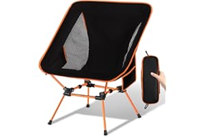 Trongle Ultra Lightweight Camping Chair for Adults, Portable Camping Chairs with Pocket & Carry Bag, Compact Heavy Duty Folding Chairs for Travel, Backpacking, Hiking, Picnics, Fishing (Orange)