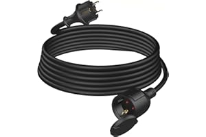 HUARUI Outdoor Extension Cable, 3 m, Rubber Power Cable Extension with Schuko Plug for Outdoor Use, IP44, Cable Extension H05RR-F 3G 1.5 mm² with Protective Cap, Electric Cable Outdoor, 3500 W, Black