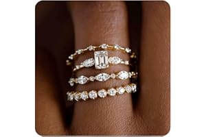 GEMAURA 4 Stück Ringe Gold Set für Frauen 14 Karat Vergoldete Stapelbare Ringe mit Zirkonia Engagement Verlobungsring Ring Gold Damen Statement Daumenring Damen Größe 52-62