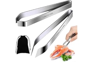 AELMIYW Fish Bone Tweezers with Portable Bag, 2 Styles Fish Tweezers Professional Stainless Steel Flat and Slant Pliers Remover Set for Kitchen Salmon Trout (2 Pcs)