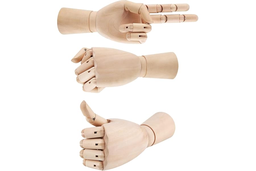 M.J COMFY-LIFE 10" Wooden Hand Manikin, Articulated Artist Hand Model with Flexible Fingers for Drawing, Sketching, Painting, Jewelry Display, and Art Reference