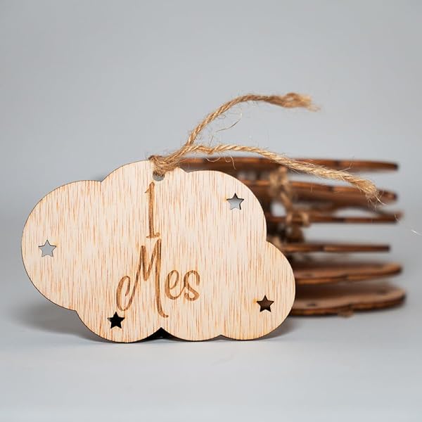 Tarjetas De Madera Para Fotos Mensuales Del Bebé - Set De 0 A 12 Meses Con Números Y Base Con Forma De Lazo - Regalo Para Baby Shower Y Recuerdo Del Primer Año