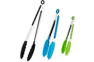 Atuoxing 3 Pinces de Cuisine Inox, Pince à Alimentaire Professionnel, Pinces pour Barbecue Résistante à la Chaleur, Pince Cuisine Silicone pour la Cuisson au Barbecue
