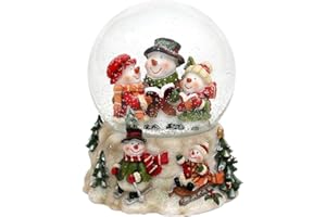 DEKOHELDEN24 ***Schneekugel, Schneemann Trio, mit Spielwerk, Melodie: Oh du Fröhliche, Maße L/B/H: 13,5 x 12 x 14,5 cm Kugel Ø 10 cm.