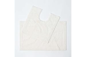 HOMESCAPES Luxury 2 Piece Bath Mat Set 50 x 80 cm and 50 x 55 cm Cream - 100% Cotton Bathroom Mat and Pedestal Mat - Machine washable Bath Rugs in First Class Quality