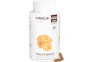 ‎HAWLIK HAWLIK Vitalpilze Polyporus Extrakt Kapseln - 240 Kapseln - Mit Vitamin C - Natürlicher Anbau - Vegan - Zuckerrohr-Dose