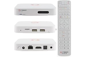 [Test SEHR GUT *] Octagon Spirit White 4K UHD Android TV Box, Dual Band WiFi WLAN, Bluetooth Fernbedienung, Sprachsteuerung, HDR10+, HLG, 2GB RAM & 32GB Flash, TV IP Receiver, Bluetooth 5.1, MeTV