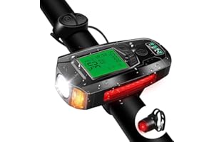 DETENG Bike Lights Set with Bike Speedometer,USB Rechargeable Bicycle Computer with Bike Bell, Headlights 5 Lighting Modes Flashlight Commuter- Riding Hiking Camping All Mountain & Road Cycling