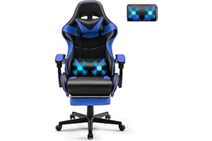 ‎SOONTRANS Soontrans Gaming Stuhl Massage, Gaming Sessel mit Fußstütze & Kopfstütze & Massage-Lendenkissen, Gepolsterte Armlehnen, Ergonomisch Gaming Stuhl für Gamer YouTube Livestreaming Xbox (Blau)