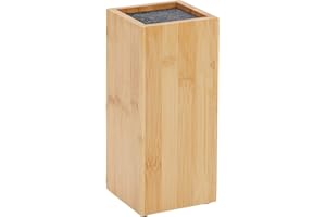 JUVALE Ceppo per Coltelli in Bambù con Setole, Portacoltelli Universale in Legno Naturale per Cucina, Ristorante, 10 x 10 x 23 cm