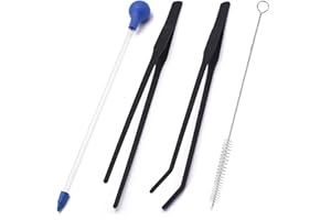 Hmseng Coral Feeder Fish Feeder Long Pipette， Brucelles Courbes et Droites en Acier Inoxydable， Convient à la Plupart des créatures d'aquarium Qui se nourrissent de Poissons