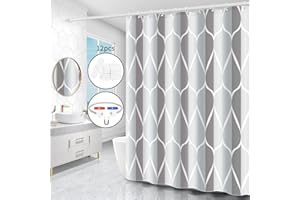Miorkly Shower Curtain Grey,Anti-Mould Proof Resistant,Waterproof,Weighted Hem,Resistant Washable Christmas Bathroom Curtains,100% Polyester,12 Hooks (180 x 180 cm,Grey)