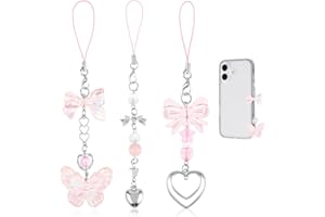 ASOMI Paquete de 3 etiquetas para teléfono móvil con diseño de mariposa rosa en forma de corazón, para teléfono móvil Y2K, para bolsa de teléfono, cartera, mochila, decoración de cámara, L, Acrílico,
