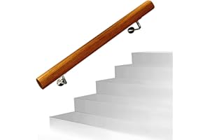 jxgzyy Wooden Stair Handrails Banister Kit 100cm Non-Slip Staircase Handrail Wall Wooden Stair Railings Support Rod with Metal Brackets Indoor Villa Construction Loft Elderly Safety Handrail