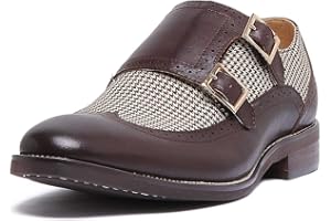 JUSTIN REECE ENGLAND JUSTINREESS England Buckle Up Leather Monk Shoe with Tweed Detailing Effect and Leather Footbed
