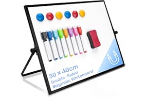 Pechor Whiteboard A3 Mini Dry Erase White Board Double Sided 40X30CM Small Magnetic Whiteboards with Stand, Desktop Whiteboard Easel for Office Home School(Black)