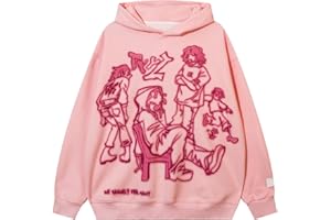 EUDOLAH Men and Women Unisex Y2K Character Graffiti Graphic Print Oversized Hoodie Long Sleeve Hiphop Sweatshirt