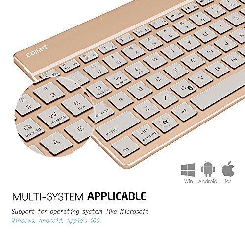 Collen Mini Bluetooth 3.0 Wireless Tastatur Kabellose QWERTY Keyboard mit Eingebauter Lithium Batterie und LED-Hintergrundbeleuchtung für IPad, iPhone iOS, Mac, Android Samsung Galaxy Tab, Galaxy Note, Smartphones, Windows(Gold) - 4