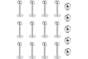 Gojewen 12pcs Lip Studs Labret Bars Stainless Steel 6-12mm Silver Gold Black Helix Tragus Stud Piercing Jewellery