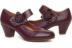 AJVANI Womens Ladies Low mid Block Cuban Heel Mary Jane Strap Leather Lined Comfort Work Court Shoes Size