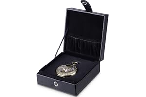 ManChDa Scatola per orologio da tasca in pelle litchi da 51 mm, regalo per papà, marito, fidanzato, figlio, orologio da tasca, catena per orologi da tasca, per compleanno, anniversario, San Valentino,