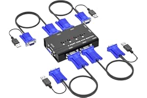 Yinker VGA KVM Switch 4 Porte VGA KVM Commutatore per Tastiera Mouse Altoparlante USB con Cavo KVM
