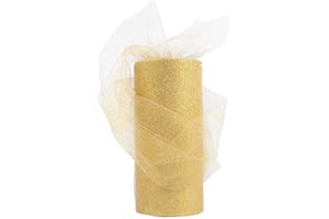 BUONDAC 25 yards(22.5m)*15cm Rouleau Tulle Motif Paillette Etoile Flocon de Neige Bobine Tulle Ruban Polyester pour Décoration Chemin Table Mariage Noël Tutu Banquet Jupe DIY Blanc Rose Bleu (Or-poudre)