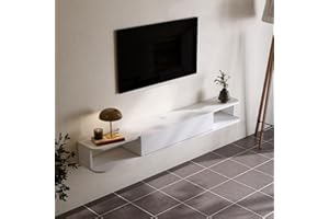 Warmiehomy Floating TV Unit Wall Mounted TV Unit with Router and Cable Holes Media Wall Units for Living Room(White, 140cm)