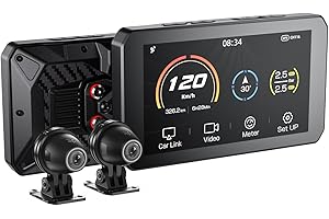 CHIGEE AIO-5 Lite Système de Navigation GPS Automatique pour Moto Carplay, BSD, STARVIS HDR 5 Pouces LCD, 60 FPS, 5G Wi-FI BT, IP67 étanche, Mode de stationnement 24H, Application