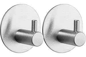 DRENKY Klebehaken Extra Stark 2 Stück, Haken Ohne Bohren Mit Klebepads Haken Selbstklebend Edelstahl SUS 304 Runde Haken Wasserdicht Klebehaken Badezimmer Multifunktional Für Bad Toilette Küche (Silber)