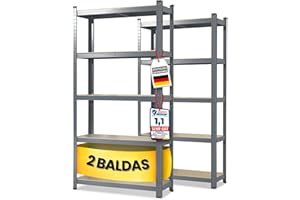 KARAT Estantería para cargas pesadas, juego de 2 unidades, 50 x 100 x 200 cm, 5 estantes ajustables, color gris