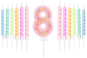 mciskin Macaron 8:e födelsedagen ljusset, flickor 8-årsdag dekorationer, 12 st pastellspiral och nummer 8 ljus för tårta, reg