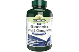 Natures Aid Glucosamine MSM & Chondroitin with Vitamin C - High Strength Joint Support - Mobility & Cartilage Health, Collagen Formation - Non-GMO, Gluten-Free Supplement - 180 Tablets