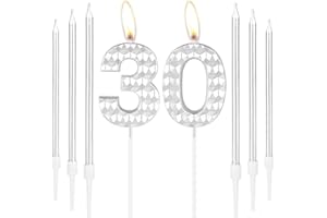 MCISKIN 30th Birthday Decorations - Silver 30 Candles, Girls & Boys Party Decor, Happy Birthday Cake Topper