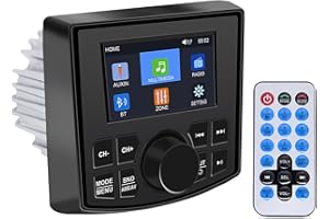 Geloo FM/Am Radio Barco Stereo Marina, MP5 Player Radio Receptor Estéreo Marino con Digital Pantalla LED de 4“, Película HD para Estéreo Barcos, Yates, Marinos, Cámper
