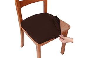 smiry Stretch Chair Seat Covers for Dining Room, Chocolate Set of 1 Jacquard Dining Chair Seat Protectors Chair Slipcovers