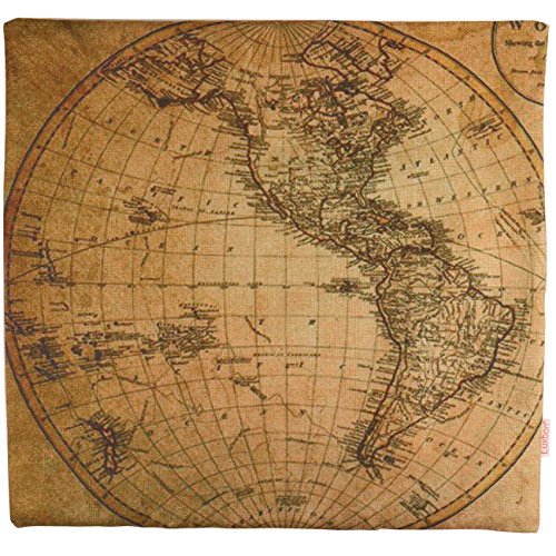 Luxbon 2 stk. Vintage Weltkarte (östliche & westliche Halbkugel) Leinen Kissenbezug Lendenkissen Sofakissen Pillowcase Cafe Auto Haus Deko 18 “ x 18 “ - 5