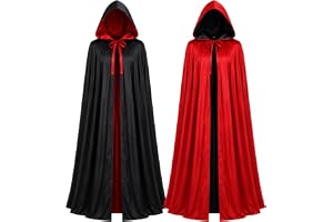 Lynqvor Vampyrkappa 90 cm svart röd, 1 vändbar cape med huva av polyester, stickat tyg för halloween, Dracula kostym, cosplay