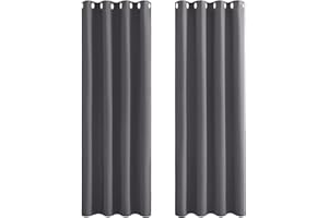 PONY DANCE Cortinas Cortas Opacas 2 Piezas Cortinas Termicas Aislantes Frio y Calor Cortinas Grises con Ojales Cortinas Dormitorio Cortas Cortinas para Ventanas Blackout Curains, 140x175 CM, Gris