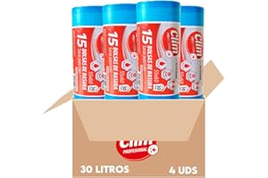Clim Profesional 60 Bolsas de Basura Azules Perfumadas con Autocierre Cubo Doméstico de 30 litros. Rollo 15 uds. Pack 4 rollos 55x60 cm