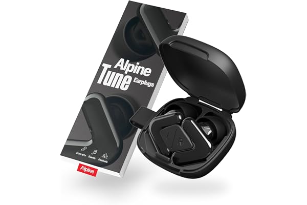 Alpine Tune Bouchons d'Oreilles Pour Concerts & Musique, Protection Auditive 19dB Certifiée, Réduction Du Bruit, Haute Fidélité, Boules Quies, 4 Tailles, Pour Festivals, Musiciens & Clubs, Noir
